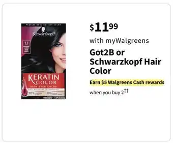 Walgreens Got2b or schwarzkopf hair color offer