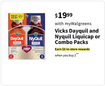 Walgreens Vicks dayquil and nyquil liquicap or combo packs offer