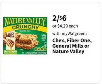 Walgreens Chex, fiber one, general mills or nature valley offer