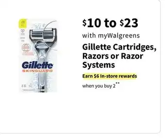 Walgreens Gillette cartridges, razors or razor systems offer