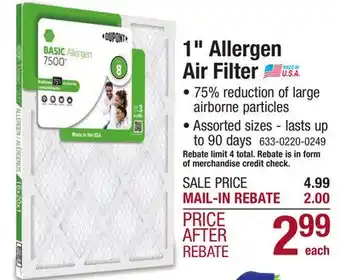 Menards 1 allergen air filter offer