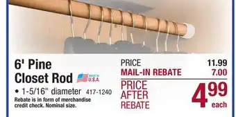Menards 6' pine closet rod offer