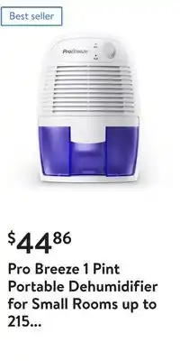 Walmart Pro breeze 1 pint portable dehumidifier for small rooms up to 215 sq. ft offer