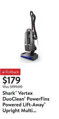 Walmart Shark vertex duoclean powerfins powered lift-away upright multi surface vacuum cleaner with self-cleaning brushroll, az1500wm offer