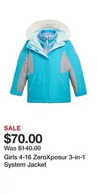 Kohl's Girls 4-16 zeroxposur 3-in-1 system jacket offer