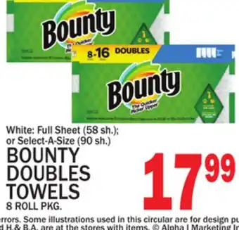 C Town Bounty doubles towels 8 roll pkg offer
