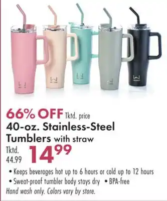 Boscov's 40-oz. stainless-steel tumblers with straw offer