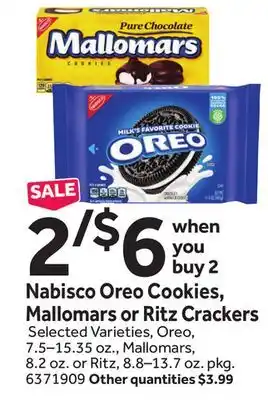 Stop&Shop Nabisco oreo cookies, mallomars or ritz crackers offer