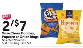 Stop&Shop Wise cheez doodles, popcorn or onion rings offer
