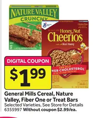 Stop&Shop General mills cereal, nature valley, fiber one or treat bars offer