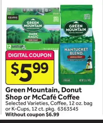 Stop&Shop Green mountain, donut shop or mccafé coffee offer