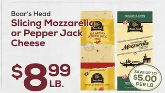 DeCicco & Sons Boar's head slicing mozzarella or pepper jack cheese offer