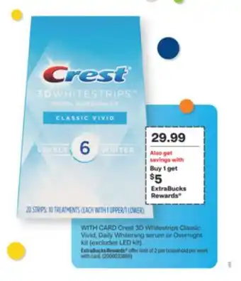 CVS Crest 3d whitestrips classic vivid, daily whitening serum or overnight kit offer