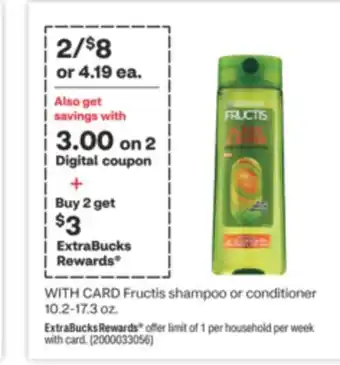 CVS Garnier fructis shampoo or conditioner 10.2-17.3 oz offer