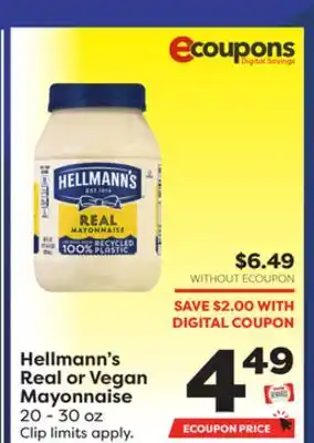 Weis Markets Hellmann's real or vegan mayonnaise offer