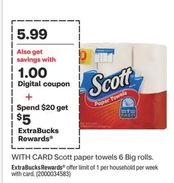 CVS Scott paper towels 6 big rolls offer