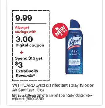 CVS Lysol disinfectant spray 19 oz or air sanitizer 10 oz offer