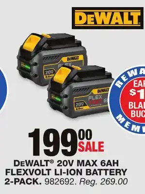 Blain's Farm & Fleet Dewalt 20v max 6ah flexvolt li-ion battery 2-pack offer