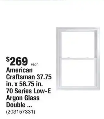 The Home Depot American craftsman 37.75 in. x 56.75 in. 70 series low-e argon glass double hung white vinyl fin with j window, screen incl offer