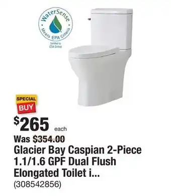 The Home Depot Glacier bay caspian 2-piece 1.1/1.6 gpf dual flush elongated toilet in white, seat included offer