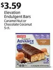Aldi Elevation Endulgent Bars Caramel Nut or Chocolate Coconut 5 ct. offer
