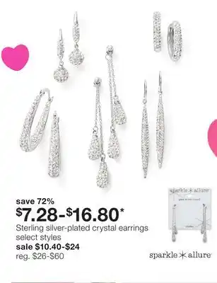 JC Penney Sterling silver-plated crystal earrings offer