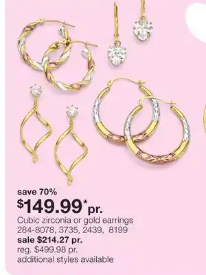 JC Penney Cubic zirconia or gold earrings offer