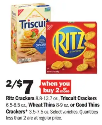 Meijer Ritz crackers 8.8-13.7 oz., triscuit crackers 6.5-8.5 oz., wheat thins 8-9 oz. or good thins crackers* 3.5-7.5 oz offer