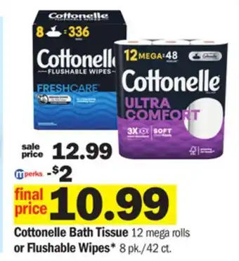 Meijer Cottonelle bath tissue 12 mega rolls or flushable wipes* 8 pk./42 ct offer