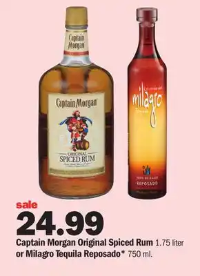 Meijer Captain morgan original spiced rum 1.75 liter or milagro tequila reposado* 750 ml offer