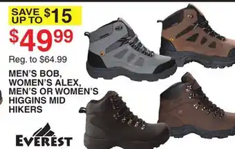 Dunham's Sports Everest men's bob, women's alex, men's or women's higgins mid hikers offer