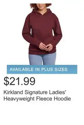 Costco Kirkland signature ladies' heavyweight fleece hoodie offer