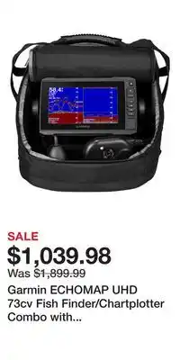 Cabela's Garmin echomap uhd 73cv fish finder/chartplotter combo with panoptix ps22 transducer ice-fishing bundle offer
