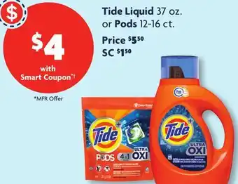 Family Dollar Tide liquid 37 oz. or pods 12-16 ct offer