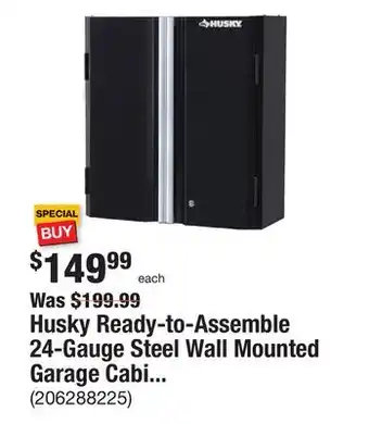 The Home Depot Husky ready-to-assemble 24-gauge steel wall mounted garage cabinet in black (28 in. w x 29.7 in. h x 12 in. d) offer