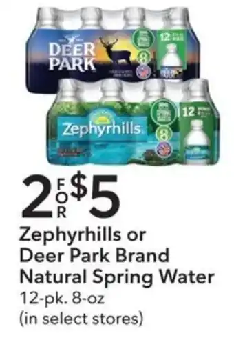 Publix Zephyrhills or Deer Park Brand Natural Spring Water 12-pk. 8-oz offer