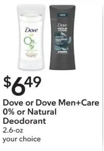 Publix Dove or Dove Men+Care 0% or Natural Deodorant 2.6-oz offer