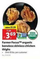 Lidl Farmer Focus Organic Boneless Skinless Chicken Thighs offer