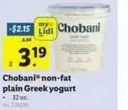 Lidl Chobani Non-fat Plain Greek Yogurt offer