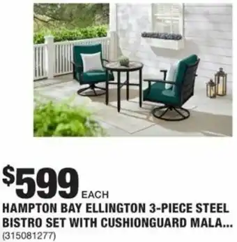 The Home Depot Hampton Bay Ellington 3-Piece Steel Bistro Set With Cushionguard offer