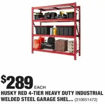 The Home Depot Husky Red 4-Tier Heavy Duty Industrial Welded Steel Garage Shelving offer
