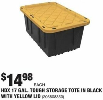 The Home Depot HDX 17 Gal. Tough Storage Tote In Black With Yellow LID offer