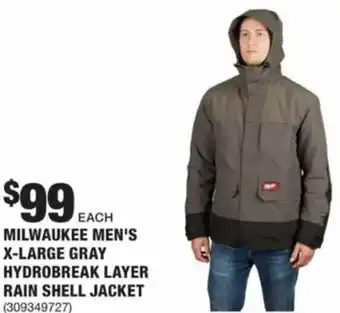 The Home Depot Milwaukee Men's X-Large Gray Hydrobreak Layer Rain Shell Jacket offer