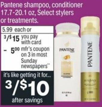 CVS Pantene Shampoo, Conditioner 17.7-20.1 Oz offer