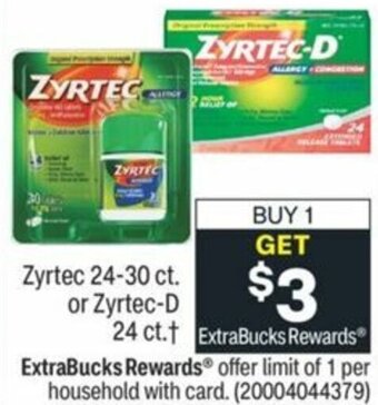 CVS Zyrtec Or Zyrtec-D offer