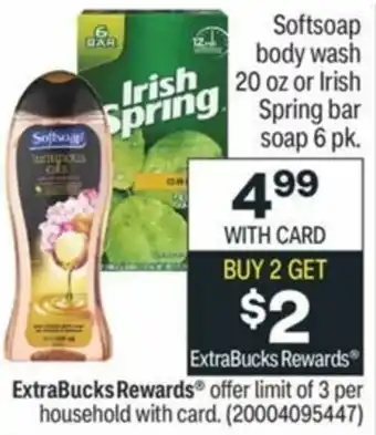 CVS Softsoap Body Wash 20 oz Or Irish Spring Bar offer