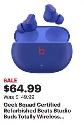 Best Buy Geek Squad Certified Refurbished Beats Studio Buds Totally Wireless Noise Cancelling Earbuds - Ocean Blue offer