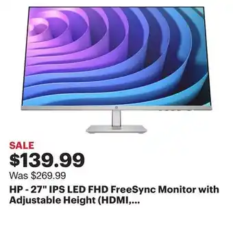 Best Buy HP - 27 IPS LED FHD FreeSync Monitor with Adjustable Height (HDMI, VGA) - Silver & Black offer
