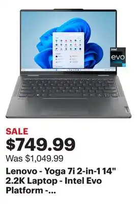 Best Buy Lenovo - Yoga 7i 2-in-1 14 2.2K Laptop - Intel Evo Platform - Intel Core i7-1355U with 16GB Memory - 512GB SSD - Storm Grey offer