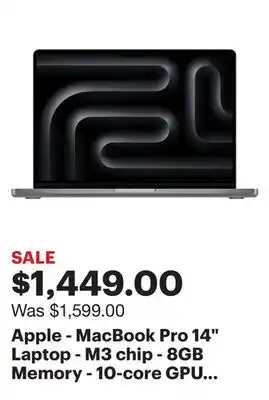 Best Buy Apple - MacBook Pro 14 Laptop - M3 chip - 8GB Memory - 10-core GPU - 512GB SSD (Latest Model) - Space Gray offer